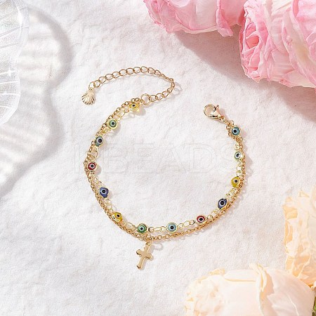 Handmade Evil Eye Lampwork Link Multi-layered Bracelets BJEW-JB12213-03-1
