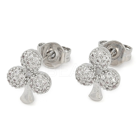 Rack Plating Club Brass Pave Cubic Zirconia Stud Earrings for Women EJEW-Z059-10P-1