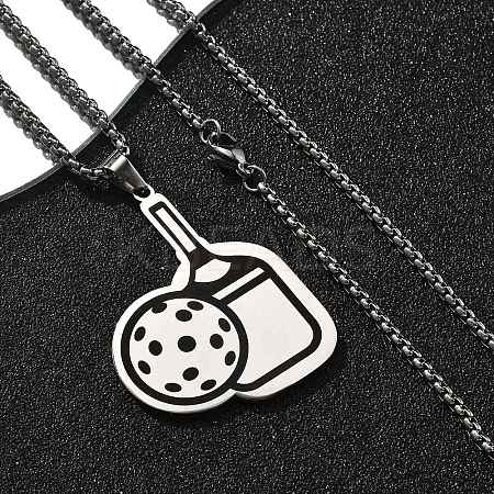 201 Stainless Steel Pickleball Paddle Pendant Box Chain Necklaces for Women Men NJEW-H050-02P-1