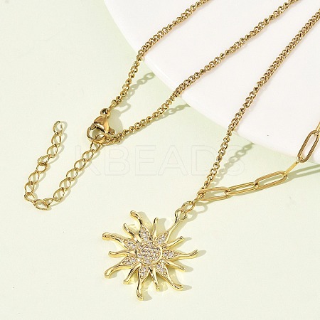 304 Stainless Steel Micro Pave Clear Cubic Zirconia Pendant Necklaces for Women NJEW-Z103-01G-08-1