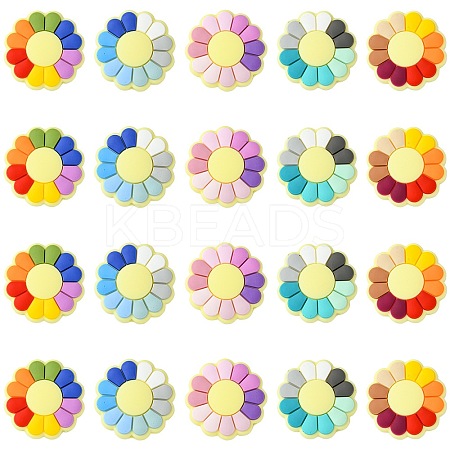 20Pcs 5 Colors Flower Food Grade Eco-Friendly Silicone Focal Beads SIL-CJ0002-28-1