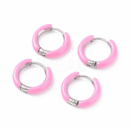 Two Tone 304 Stainless Steel Chunky Huggie Hoop Earrings with Enamel for Women EJEW-C043-11-06P-1