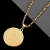 304 Stainless Steel Flat Round with Muslim Islamic Engraving Arabic Scriptures Pendant Necklaces for Men AL5899-1-1
