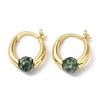 Natural Green Spot Jasper Round Beaded Hoop Earrings EJEW-A099-03G-04-2