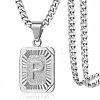 Rectangle with Letter Pattern 304 Stainless Steel Pendant Necklaces FS-WGFC766-37-1