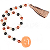 Halloween Round Natural Wood Beaded Wall Hanging Ornaments HJEW-WH20004-15-1