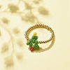 Christmas Tree Glass Seed & Brass Beaded Finger Ring RJEW-TA00038-5