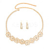 Flower Alloy Rhinestone Stud Earrings & Choker Necklaces Sets for Women FS-WG6F9DC-02-2