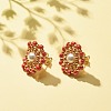 Shell Pearl & Glass Seed Braided Flower Stud Earrings EJEW-JE04921-03-3