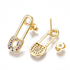 Brass Micro Pave Cubic Zirconia(Random Mixed Color) Ear Studs EJEW-S201-78-2