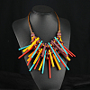Bohemian Style Wood Beaded Multilayer Rectangle Tassel Necklaces for Women WG93846-06-1