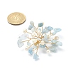 Natural Aquamarine Chips & Pearl Beaded Flower Brooch Pin JEWB-BR00098-04-3