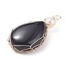 Natural Obsidian Copper Wire Wrapped Pendants PALLOY-JF01398-05-3