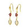 Leaf with Heart Brass Micro Pave Clear Cubic Zirconia Dangle Earrings EJEW-C155-01G-4