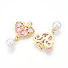 Brass Micro Pave Cubic Zirconia & ABS Imitation Pearl Pendants KK-T070-66B-2