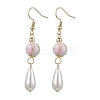 Round with Flower Pattern Porcelain Ceramic Dangle Earrings EJEW-JE06347-03-2