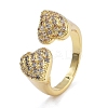 Rack Plating Brass Micro Pave Clear Cubic Zirconia Cuff Finger Rings for Women RJEW-M028-38G-2