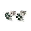 Enamel Clover with Crystal Rhinestone Stud Earrings with 316 Surgical Stainless Steel Pins EJEW-A081-12P-02-1