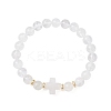 Natural Quartz Crystal Cross Round Beaded Stretch Bracelets for Men Women BJEW-JB12258-04-2