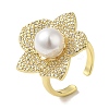 Rack Plating Brass Micro Pave Cubic Zirconia Flower Open Cuff Rings RJEW-P110-03G-1