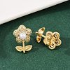 Brass Micro Pave Clear Cubic Zirconia Flower Stud Earrings EJEW-L275-11G-2
