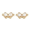 Brass Clear Cubic Zirconia Pave Natural Shell Bowknot Connector Charms KK-P283-06G-1