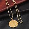 201 Stainless Steel Flat Round with Arabic Pendant Box Chain Necklaces for Women Men NJEW-R013-03G-3