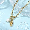 Ocean 304 Stainless Steel Lobster and Natural Pearl Bead Pendant Figaro Chain Necklaces for Women NJEW-JN06326-1