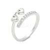 Heart Brass Micro Pave Cubic Zirconia Open Cuff Ring for Women RJEW-A040-01P-1