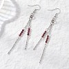 Round 304 Stainless Steel Natural Garnet Dangle Earrings EJEW-JE06783-03-1