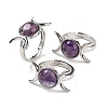 Natural Gemstone Adjustable Rings RJEW-K271-01P-2