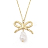 304 Stainless Steel & Plastic Pearl Bowknot Pendant Cable Chain Necklaces NJEW-H044-09G-1