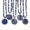 Natural Blue Spot Jasper 4.5mm Round Beaded Flower Pendant Necklaces NJEW-T016-04D-2