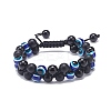 Natural Black Agate(Dyed) & Eyeless Obsidian & Resin Evil Eye Braided Bead Bracelet BJEW-JB08840-03-1