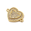 Brass Micro Pave Clear Cubic Zirconia Heart Connector Charms KK-I360-013G-01-2