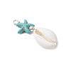 Cowrie Shell & Synthetic Turquoise Starfish Pendants PALLOY-JF03407-02-3