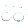 2Pcs Starfish and Turtle Synthetic Turquoise Beads Braided Bead Bracelets BJEW-JB11883-2