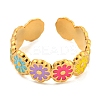 Daisy 304 Stainless Steel Enamel Open Cuff Ring for Women RJEW-Z041-02G-01-2