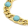 304 Stainless Steel & Synthetic Turquoise Polygon Link Bracelets for Women BJEW-G717-16G-03-2