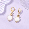 Flat Round Natural White Shell & Brass Leverback Earrings EJEW-JE06897-1