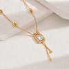Fashionable Vintage Brass & Glass Tassel Rectangle Pendant Necklaces for Women WB8408-1-1