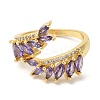 Leaf Brass Micro Pave Cubic Zirconia Open Cuff Rings RJEW-U008-05B-G-2