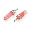 2Pcs Cherry Quartz Glass Double Terminal Pointed Pendants G-YW0002-03-1