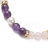 Natural Amethyst & Natural  Rose Quartz & Shell Pearl Round Beaded Braided Bead Bracelets BJEW-JB13392-02-3