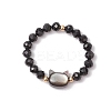 Natural Rainbow Moonstone and Natural Black Tourmaline Beaded Rings RJEW-TA00196-4