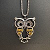 Vintage Alloy Rhinestone Hollow Carved Owl Pendant Necklaces for Women TQ3246-2-1