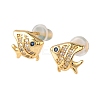 Brass Micro Pave Cubic Zirconia Fish Stud Earrings EJEW-D337-01G-4