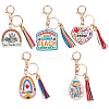 5Pcs 5 Colors Teachers' Day Wooden Keychains AJEW-SP0001-41A-1