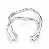 Brass Double Line Wave Open Cuff Ring for Women RJEW-T001-89P-2