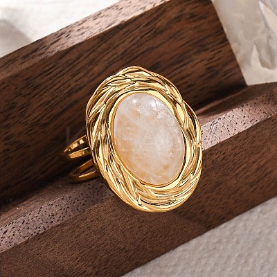 Oval Natural Quartz Crystal Finger Rings RJEW-M063-01G-12-1
